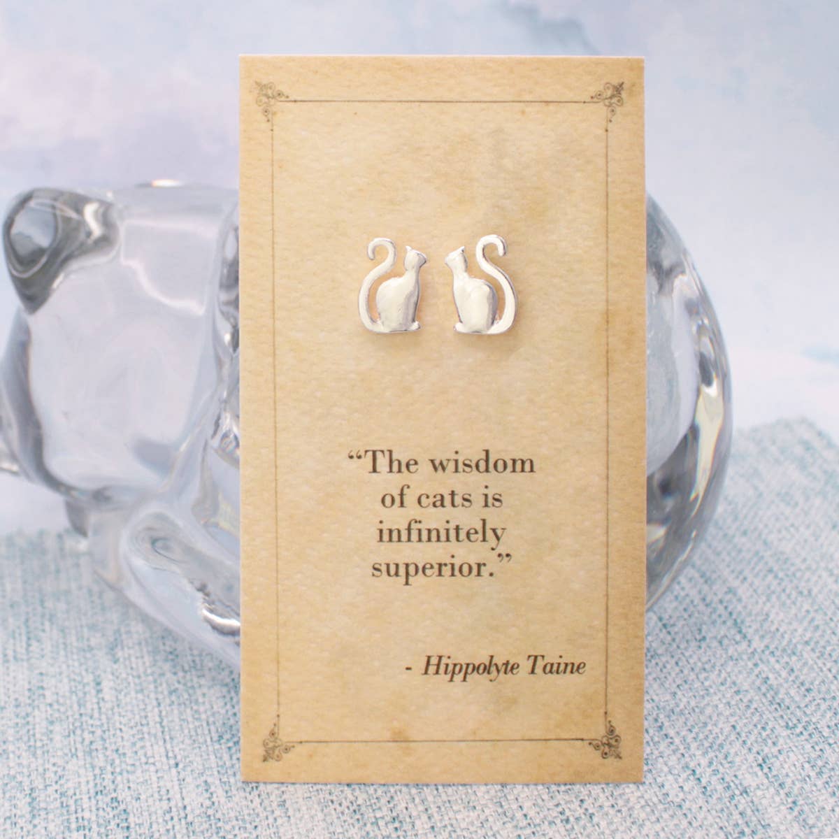 Literary Quotes Sitting Cat Post Earrings