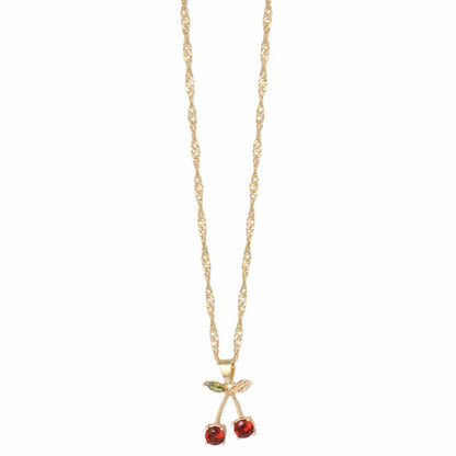 Sweet Crystal Cherries Gold Necklace